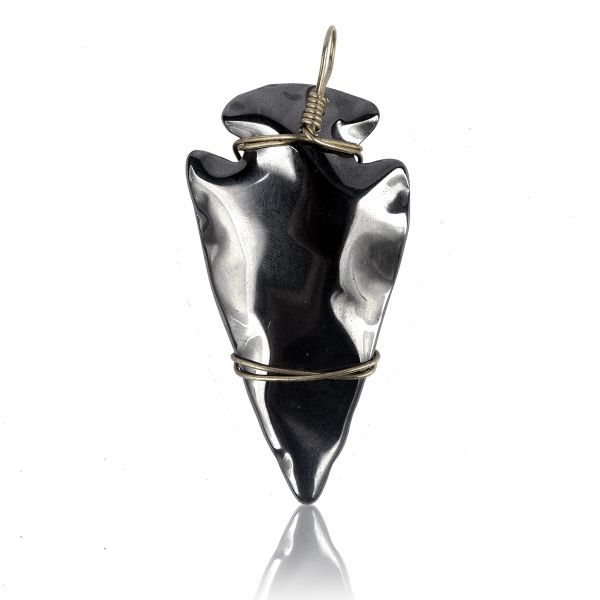 Hematite Crystal Stone Wire Arrow Head Pendant