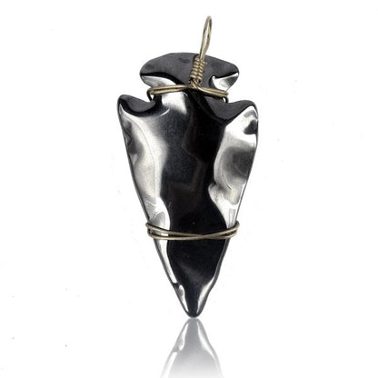 Hematite Crystal Stone Wire Arrow Head Pendant