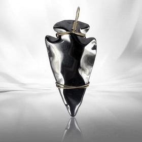 Hematite Crystal Arrow Head Wire Wrapped Pendant