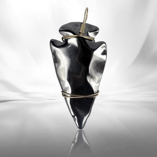 Hematite Crystal Stone Wire Arrow Head Pendant