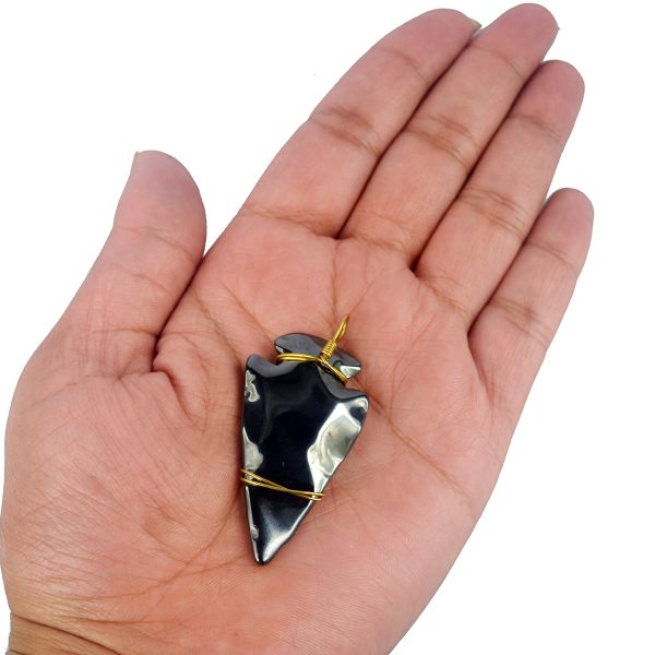 Hematite Crystal Stone Wire Arrow Head Pendant