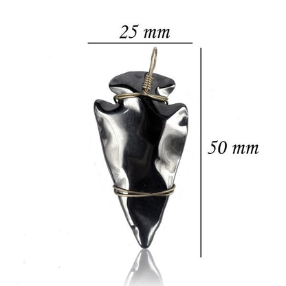 Hematite Crystal Stone Wire Arrow Head Pendant