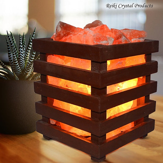 Wooden Basket Himalayan Rock Salt Lamp