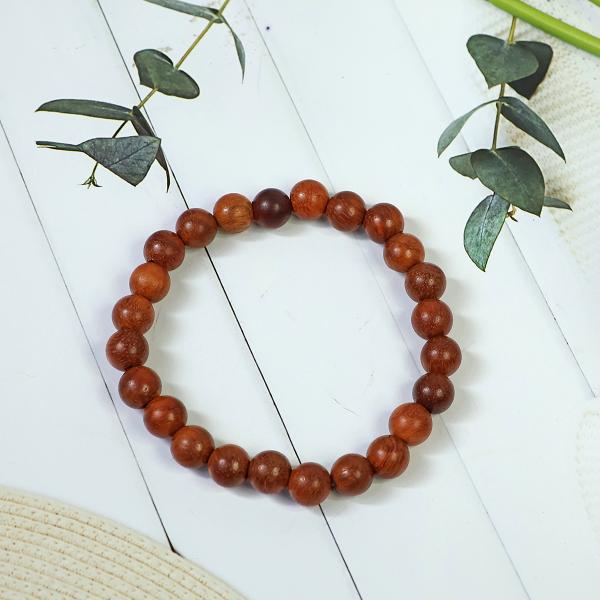 Wood Crystal Stone 8 mm Round Beads Bracelet