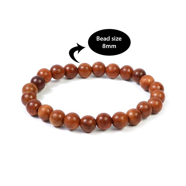 Wood Crystal Stone 8 mm Round Beads Bracelet