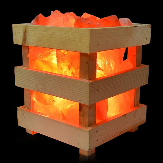 Wooden Basket Himalayan Rock Salt Lamp