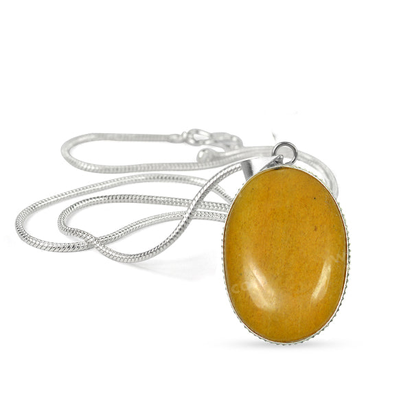 Natural Yellow Jasper Oval Shape Pendant with Metal Chain