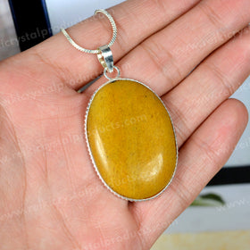 Yellow Jasper Gemstone Oval Pendant Necklace