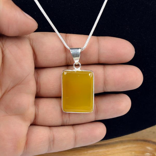 AAA Quality Yellow Onyx Square Pendant With Chain