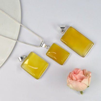 AAA Quality Yellow Onyx Square Pendant With Chain
