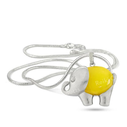 Natural Crystal Stone Elephant Shape Pendant - Locket with Metal Chain