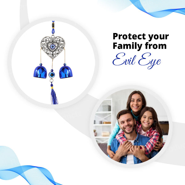 Feng Shui Heart Evil Eye Wind Chime Hanging for Window Balcony Decor Home Door Decoration