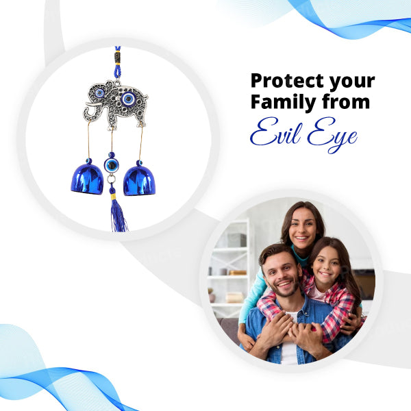 Feng Shui Elephant Evil Eye Wind Chime Hanging for Window Balcony Decor Home Door Decoration