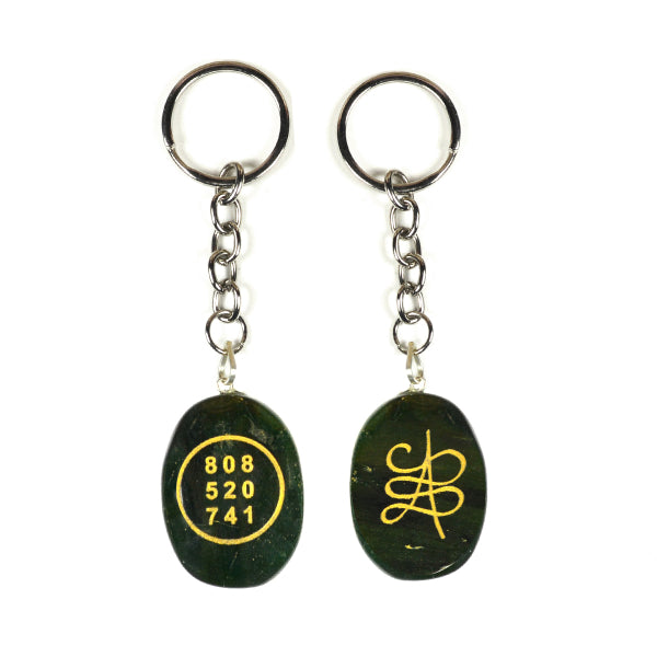 Green Aventurine Zibu Symbol Stone Cabochon Keychain 2 pc