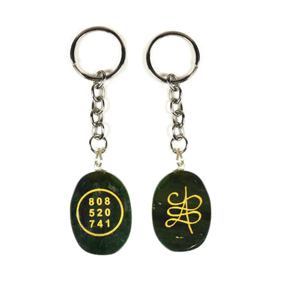 Green Aventurine Zibu Symbol Stone Cabochon Keychain 2 pc