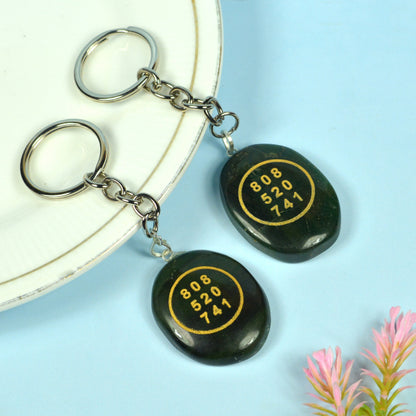 Green Aventurine Zibu Symbol Stone Cabochon Keychain 2 pc