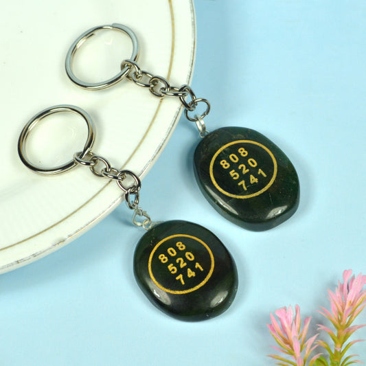 Green Aventurine Zibu Symbol Stone Cabochon Keychain 2 pc
