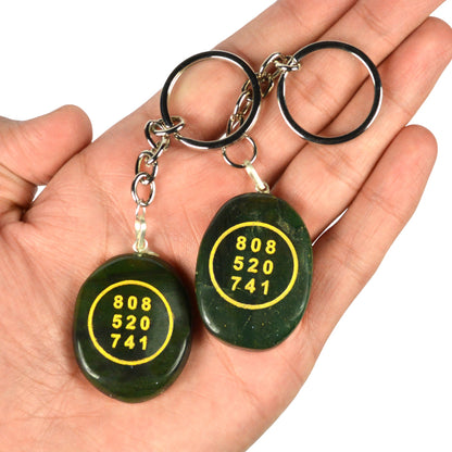 Green Aventurine Zibu Symbol Stone Cabochon Keychain 2 pc