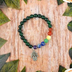 Green Aventurine Bracelet with Hanging Hamsa Charm 8 mm Round Beads Bracelet