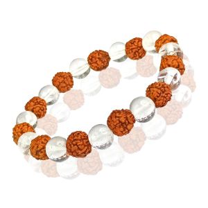 Natural Rudraksha with Clear Quartz (Sphatik) 8 mm Beads Bracelet