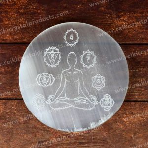 Selenite 7 Chakra Symbol Charging Plate for Reiki Crystal Cleansing Size 3 Inch Approx