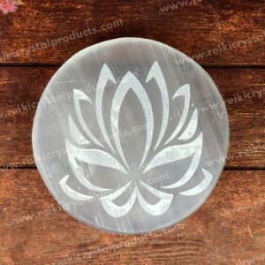 Selenite Flower Symbol Charging Plate for Reiki Crystal Cleansing Size 3 Inch Approx