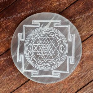 Selenite Shree Yantra Symbol Charging Plate for Reiki Crystal Cleansing Size 3 Inch Approx
