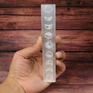 Moon Phase Engraved Selenite Flat Stick 6 Inch Approx