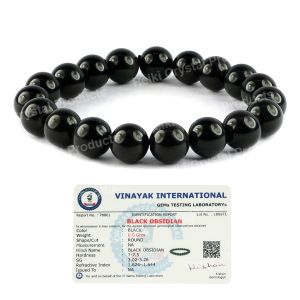 Certified Black Obsidian 10 mm Round Bead Bracelet 