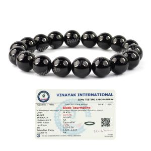 Certified Black Tourmaline 10 mm Round Bead Bracelet 