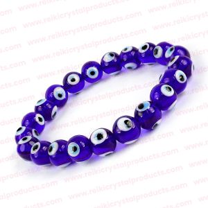 Blue Evil Eye 10 mm Round Bead Bracelet
