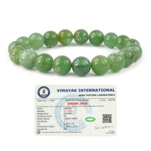 Certified Green Jade 10 mm Round Bead Bracelet 