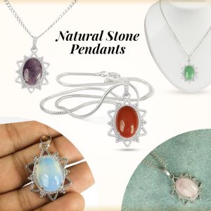Natural Crystal Stone Oval Star Shape Pendant/Locket with Metal Chain