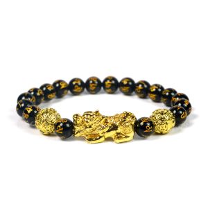 Black Obsidian Pixiu Bracelet, Feng Shui Bracelet, Om Mani Bracelet for Wealth