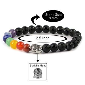 Black Onyx Self With 7 Chakra Buddha Head Bracelet