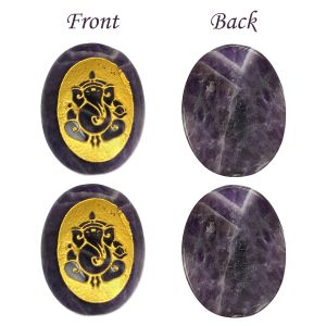 Amethyst Ganesha Symbol Cabochon For Reiki Healing and Crystal Healing Stones Size : 3.5 CM Approx. Pack of 2 pc