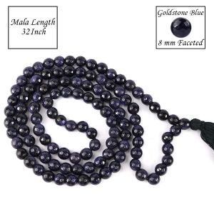 Goldstone Blue 8 mm Faceted Bead Mala