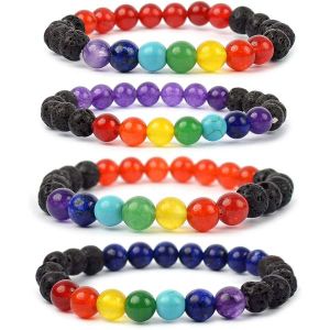 Lava with 7 Chakra 8 mm Bead Bracelet Pack of 4 pc