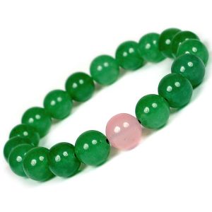 Green Aventurine with Rose Quartz Single Stone Combination 10 mm Bead Bracelet