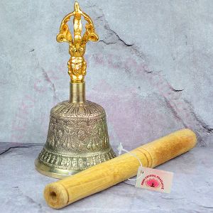Brass Tibetan Singing Bell Buddhist Meditation Bell with Wooden Stick 5.5 Inch