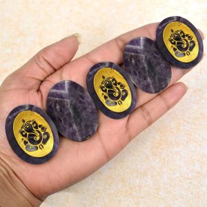 Amethyst Ganesha Symbol Cabochon For Reiki Healing and Crystal Healing Stones Size : 3.5 CM Approx. Pack of 5 pc
