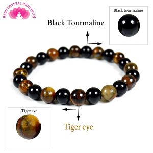 Tiger Eye with Black Tourmaline Combination 8 mm Bead Bracelet