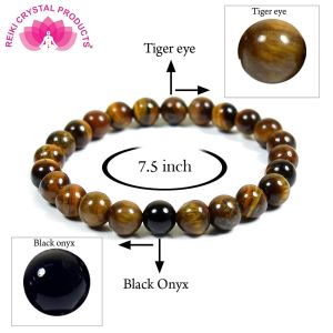 Tiger Eye with Black Onyx Single Stone Combination 8 mm Bead Bracelet