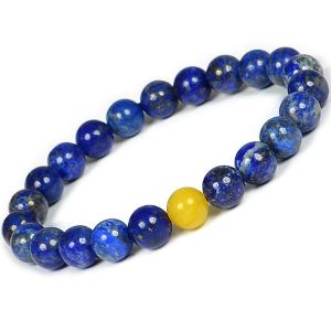 Lapis Lazuli with Yellow Jade Single Stone Combination 8 mm Bead Bracelet