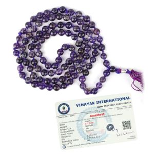 Certified Amethyst 6 mm 108 Round Bead Mala with Certificate