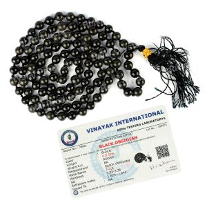 Certified Black Obsidian 6 mm 108 Round Bead Mala with Certificate