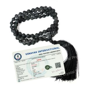 Certified Lava 6 mm 108 Round Bead Mala with Certificate