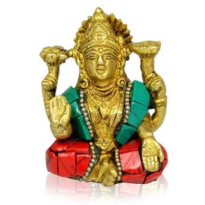 Brass laxmi idol/Murti/Statue/ Brass Goddess Maa Laxmi with Multi Stone Idol / Statue for Home Decoration Showpiece 