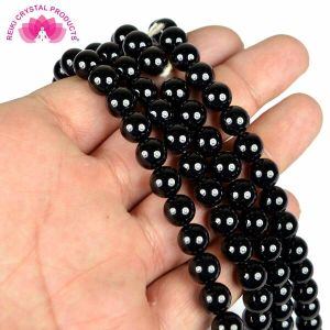 Black Tourmaline 8 mm Round Loose Beads for Jewelery Making Bracelet, Necklace / Mala