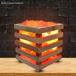 Himalayan Rock Salt Lamp Wooden Basket for Positive Energy